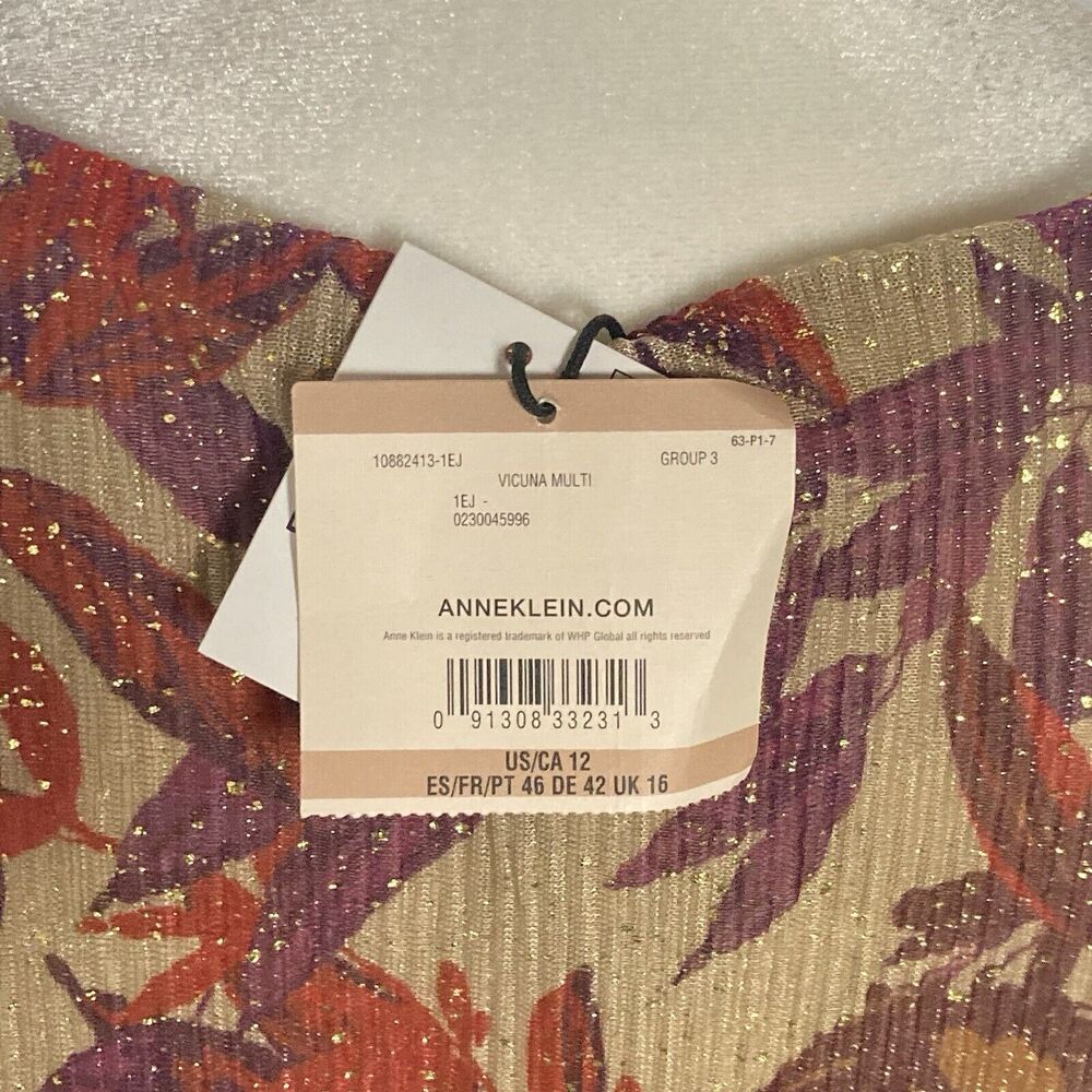 Anne Klein Printed Pleated Maxi Dress In Vicuna Multi Belted Stretch Sz 12 NWT - Picture 2 of 10